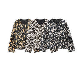 外贸批发2025新款欧美女装时尚简约百搭印花按扣长袖夹克 8110506