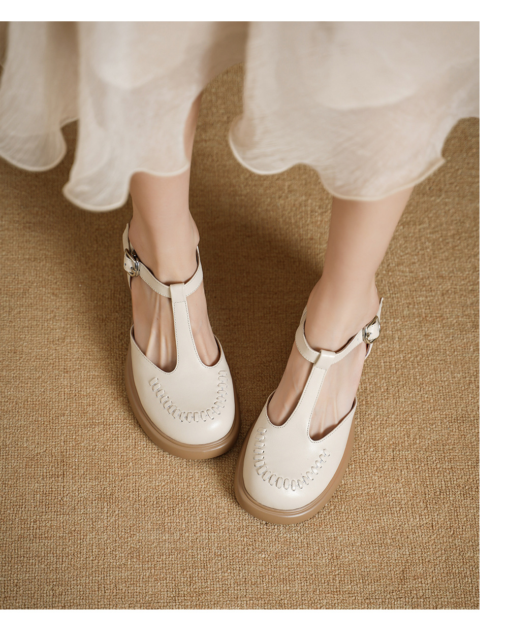 Sandal cao gót nữ quai ngang mũi nhọn da bò thật, gót 8 cm đế dày — đen chi tiết 9
