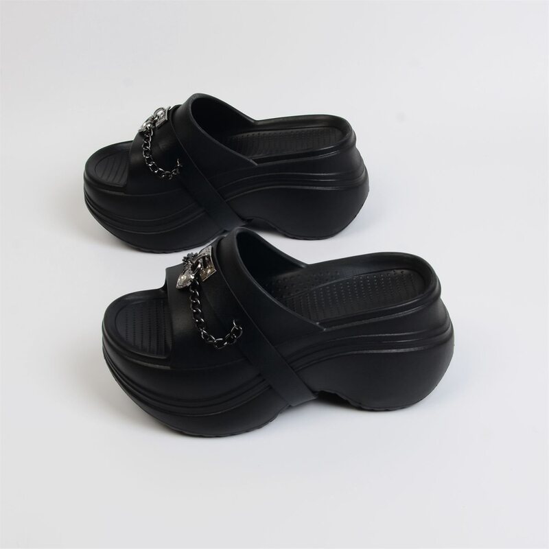 Original Sweet and Cool Thick-Soled Women's Summer Slippers, 9cm High Heel with Belt and Chain, Y2K Millennial Hot Girl Gothic Style Slide Sandals Original Sweet and Cool Thick-Soled Women's Summer Slippers, 9cm High Heel with Belt and Chain, Y2K Millennial Hot Girl Gothic Style Slide Sandals