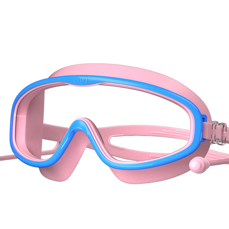 5~16세 어린이 모델 - 파란색과 분홍색 투명 - 수영 고글 + 가방
