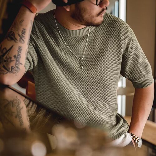 Men's 2025 Short Sleeve T-Shirt, Ins Trendy Brand, Western Hip-Hop Style, Round Neck Top, Summer Fashion, Versatile Trendy Knit Shirt
