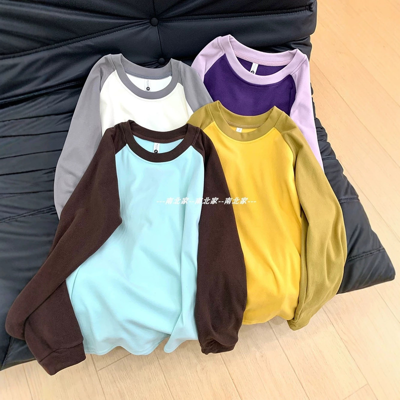 Nanbeijia: Softly Wrapped ~ Double-sided German velvet warm inner layer T-shirt, color-blocked, versatile, round-neck, long-sleeved base shirt Nanbeijia: Softly Wrapped ~ Double-sided German velvet warm inner layer T-shirt, color-blocked, versatile, round-neck, long-sleeved base shirt
