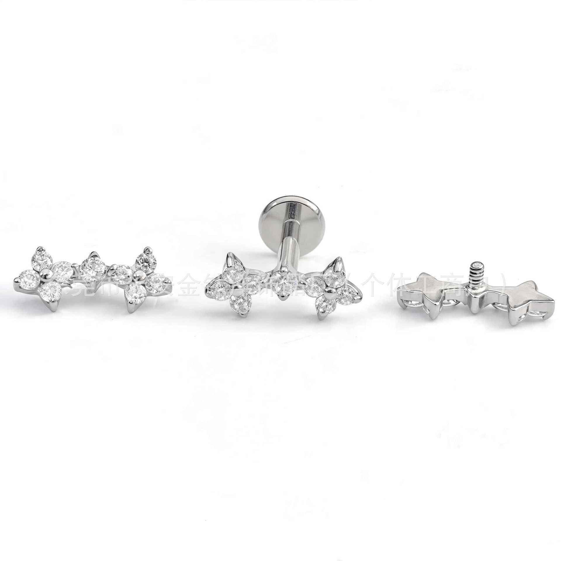 F136 Titanium Four-Leaf Clover Zircon Lip Nail Earrings Ear Bone Nail G23 Titanium Alloy Body Piercing Jewelry detail image 7