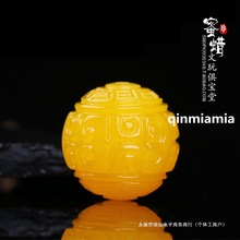 纯天然琥珀蜜蜡散珠回纹珠琥珀蜜蜡雕刻圆珠单珠星月菩提继灿