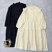 日系秋季原创韩版森女减龄拼接蛋糕裙宽松减龄休闲百搭纯色连衣裙