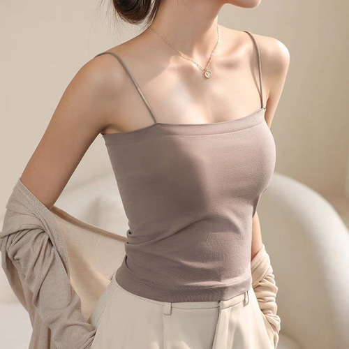 Single/Double Piece Summer Versatile Sexy Camisole Top for Women, Outerwear, Fitted Simple, Solid Color Top for Innerwear