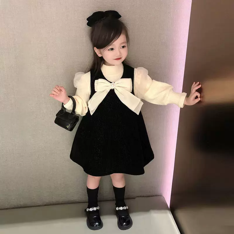 女童公主裙春秋长袖2025新款小香风洋气连衣裙小公主赫本风两件套