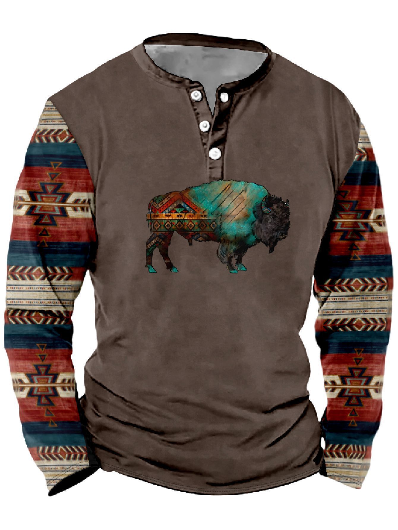 Summer Men's Digital Print 3-Button Henley Trendy Casual T-Shirt_viptrois.com