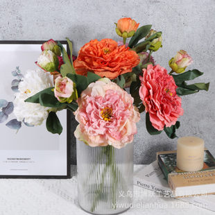 New high -end simulation flower grilled edge retro simulation peony flower bodies and concubine Peony home decoration fake flowers