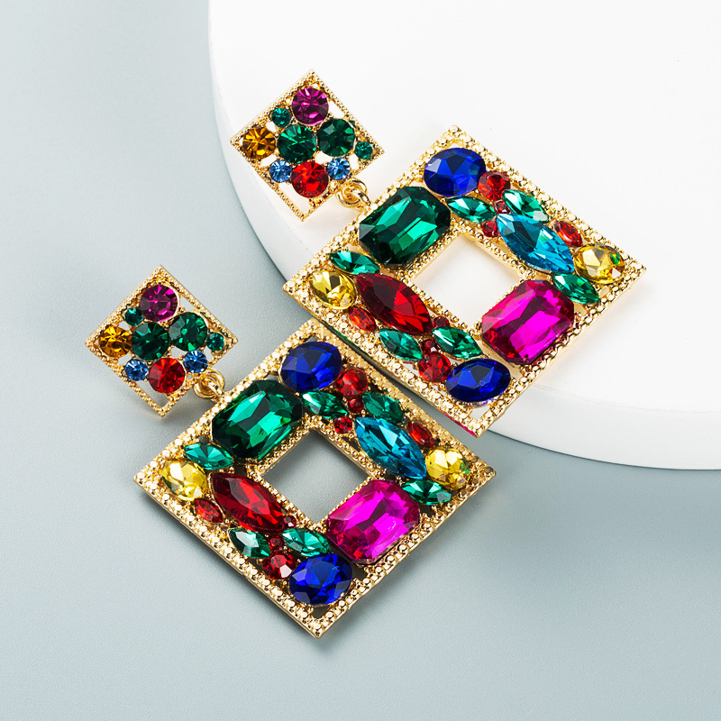 Rhinestones, Glass Inlay Material Earrings Classification Fashion Geometric Diamond Alloy Artificial Gemstones Earrings