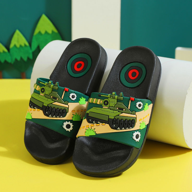 Tank Children's Slippers for Summer, Boys' Soft-Soled Non-Slip Cartoon Bath Slippers for Home Use, Suitable for Kids, Middle-Aged Children, and Toddlers
