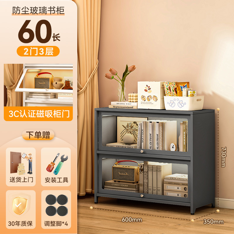 무윤그레이 2도어 60*35*73cm [두꺼운 소재, 업그레이드된 3C 인증 강화유리]