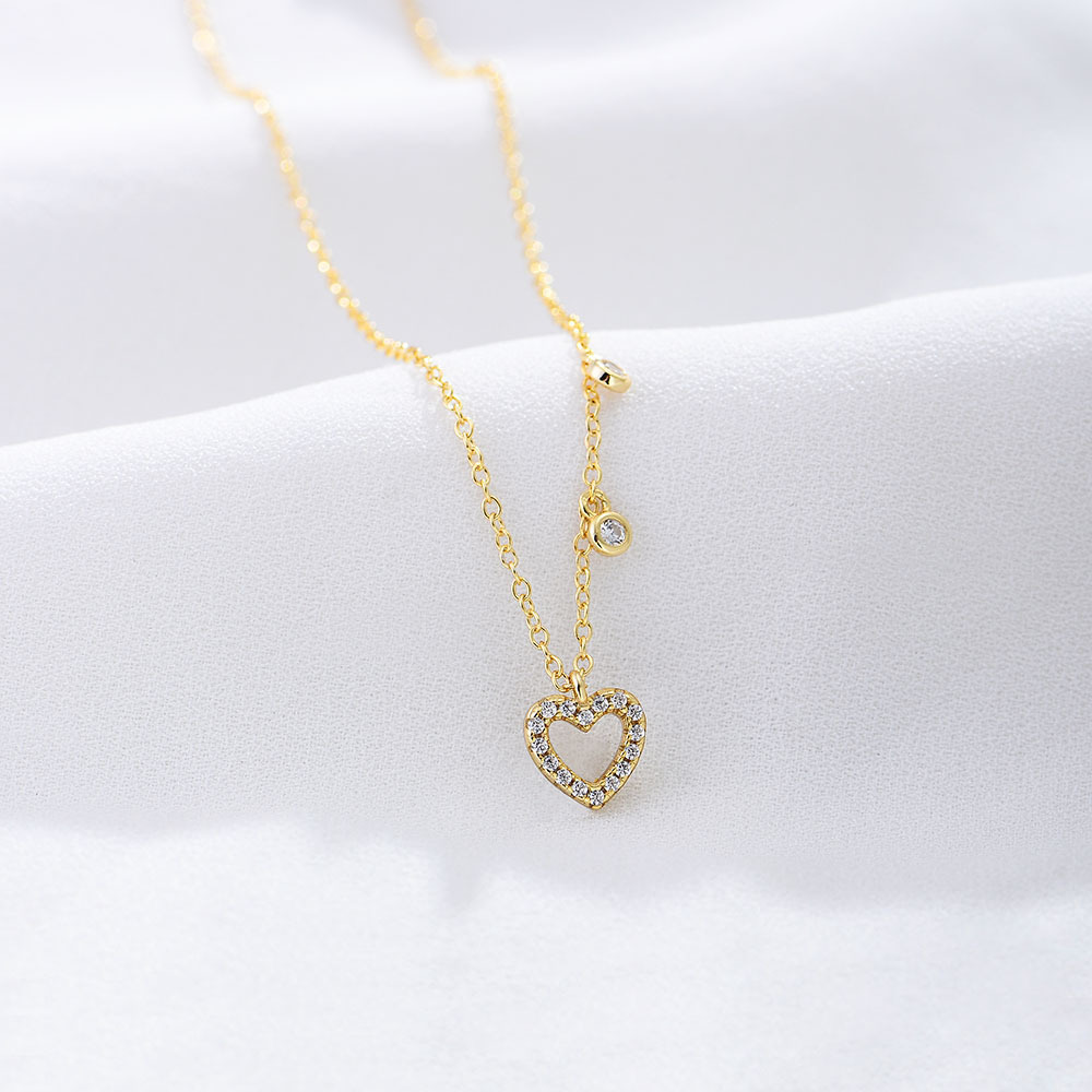 Electroplating Gold Plating Process 14K Real Gold Plated, Platinum Plated Plating Material 925 Sterling Silver Pendant Material 925 Sterling Silver Zircon Inlay Heart Shape Pendant Necklace