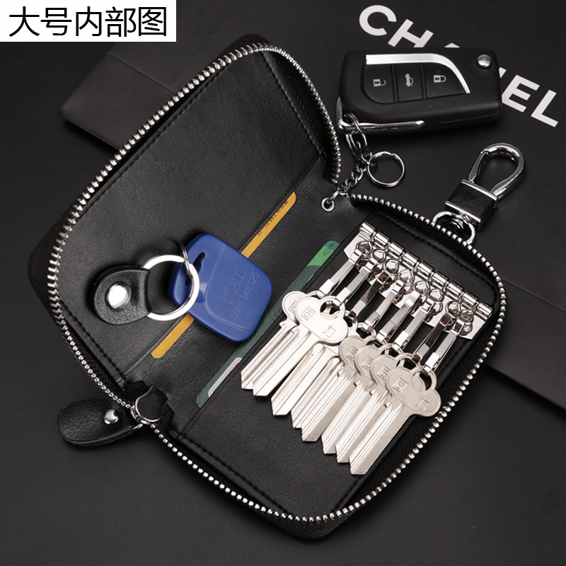 Gran爵 Large-Capacity Zipper Key Bag Men's Waist-Mounted Genuine Cowhide Women's Card Holder Multi-Functional Key Chain Waterproof
