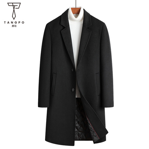 Mid-length wool coat for men, suit collar casual woolen coat, men's outerwear, large size, padded and thickened coat