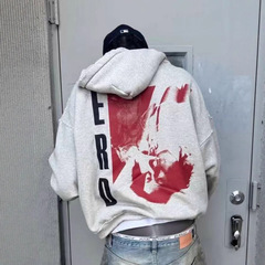 ERD GRJKD忧郁的富二代背后红色艺术人像破坏连帽卫衣帽衫男女潮