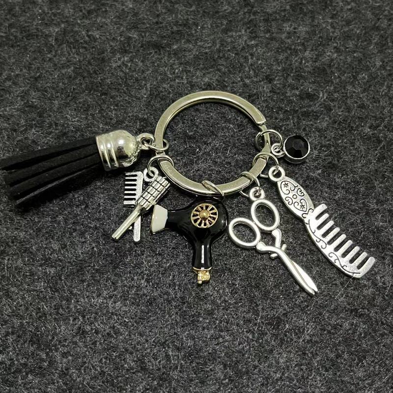 Tassel Scissors Comb Hair Dryer Four-Color Diamond Keychain Hairdresser Hairstyle Designer Barber Shop Gift