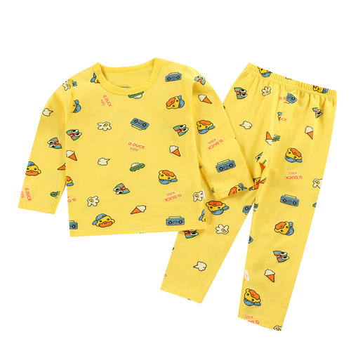 Little Yellow Duck Children's Lycra Cotton Autumn Clothes Set Boneless Boys and Girls Pajamas Baby Home Clothes Infant Clothes