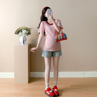 Maternity Tops, Fashionable to Cover Pregnancy Belly, Summer 2025 New Versatile Short-Sleeved Slim T-Shirt Shorts Suit Women's Thin Style