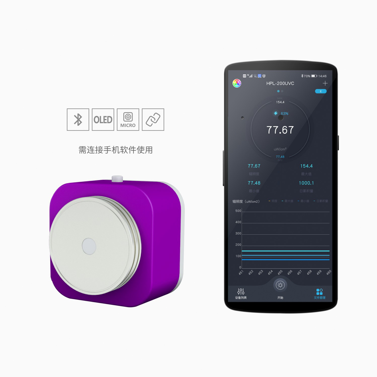 UVC-254nm蓝牙紫外辐照计 分体高精度照度仪专业级照度表测光仪