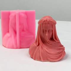 跨境ins蒙面紗少女香薰蠟燭石膏擺件硅膠模具DIY人像樹脂滴膠模具