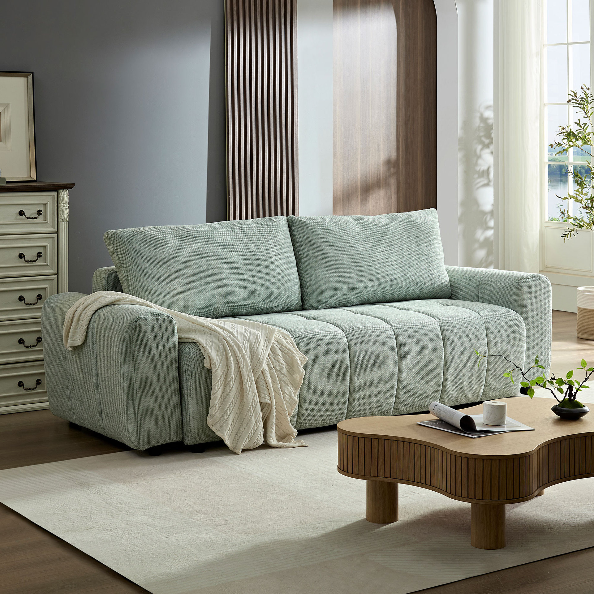Sofá de casa pequeña sala de estar sofá plegable de viento crema cama de alquiler dormitorio multifuncional nuevo pequeño sofá doble
