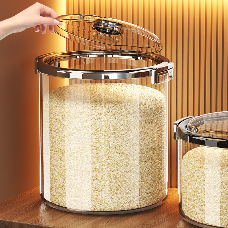 Transparent Rice Bucket Sealed Insect-Proof Flip-Top Household Moisture-Proof Storage Tank Grain Tank Food-Grade Plastic Rice Tank