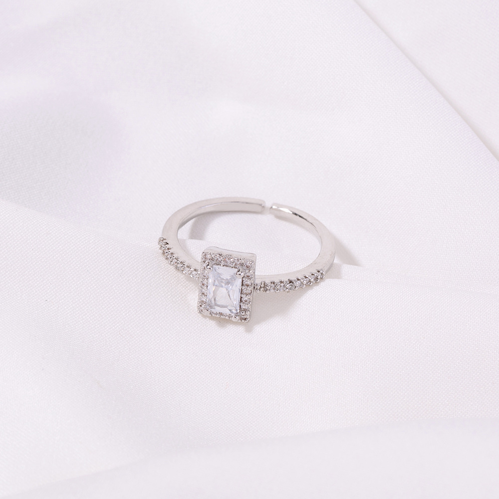 Cross-border jewelry square micro-inlaid zircon ring fashion simple personality index finger ring