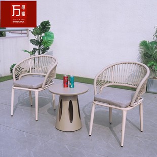 Outdoor Table and Chair Courtyard Villa Sales Department Bar Balcony Aluminum Alloy Rattan Dining Table and Chair Designer Nordic Rope Chair