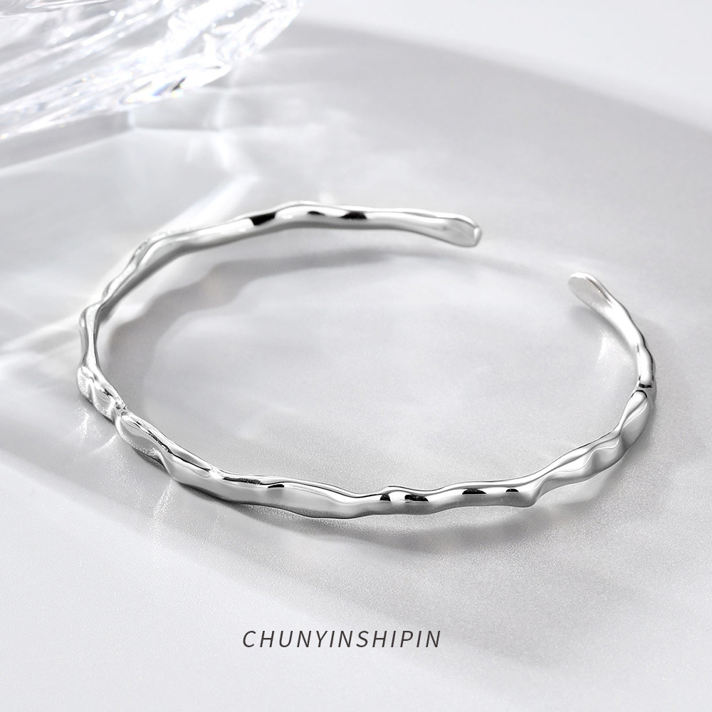 ins temperament Jewelry s925 Sterling Silver Irregular Convex surface Opening Bracelet temperament fashion Bracelet