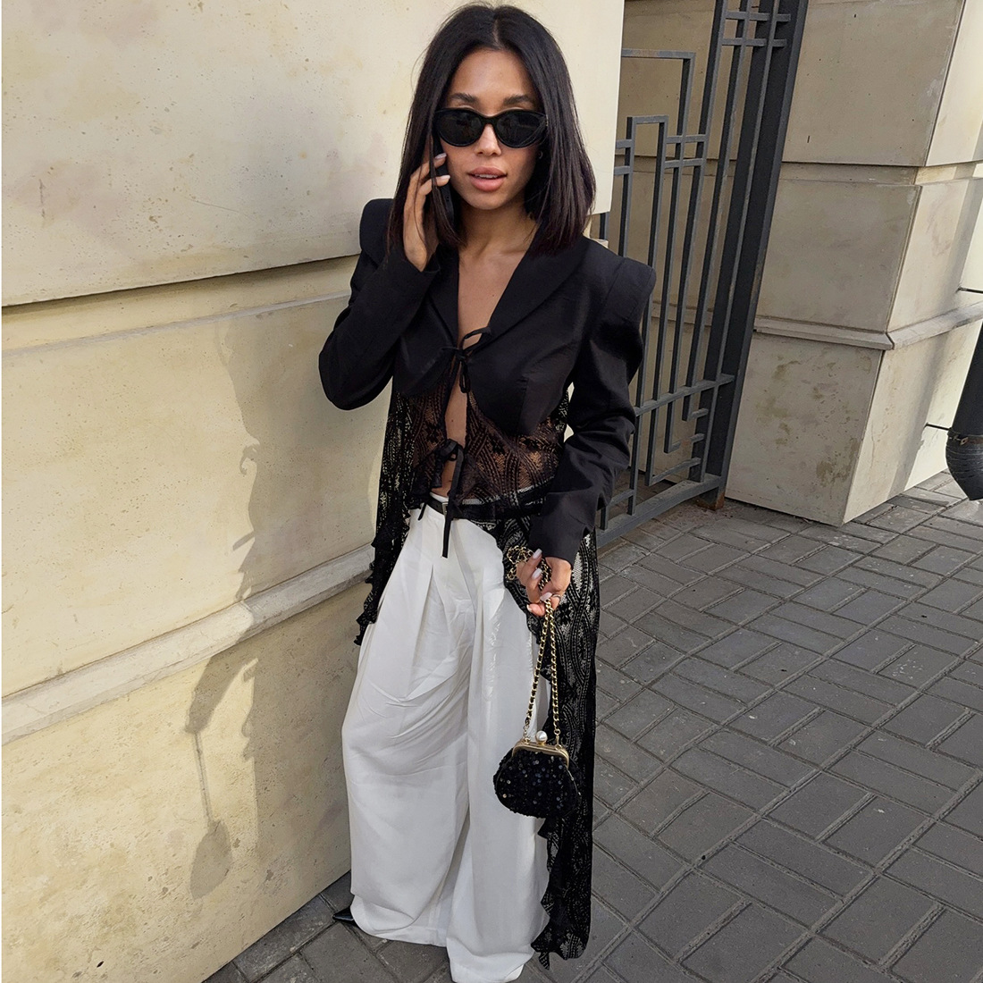 2025 Autumn Winter New Women's Fashion Trendy Street Style Lace Patchwork Cardigan Blazer_ecoleips.com