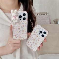 可爱满屏碎花立体毛绒兔子适用iPhone17苹果16ProMax手机壳15新款