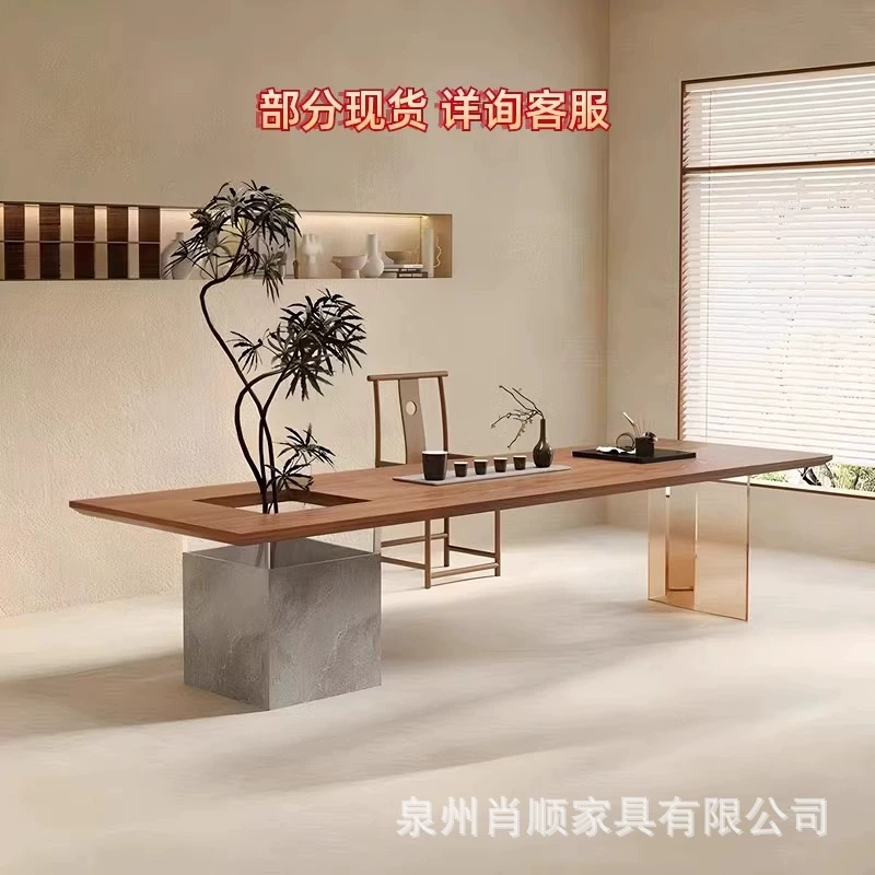 Гостиная в стиле ваби-саби, комбинация чайного столика и стула из цельного дерева, креативный и простой чайный столик, чайный столик в горшке, большой стол для приема в стиле дзен