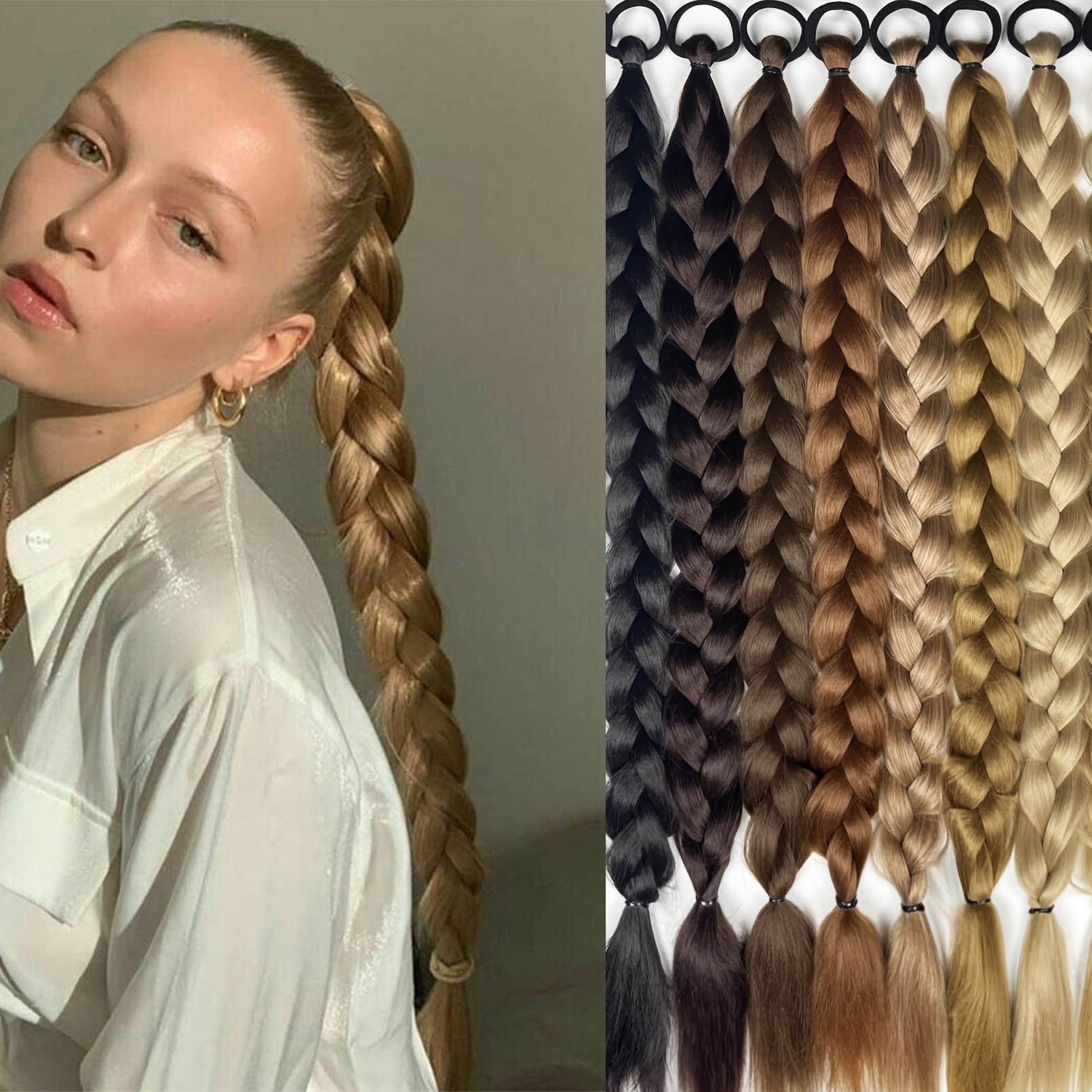 Trenzas largas de cola de caballo con banda elástica extensión de cabello sintético para uso diario accesorios de cabello de fiesta
