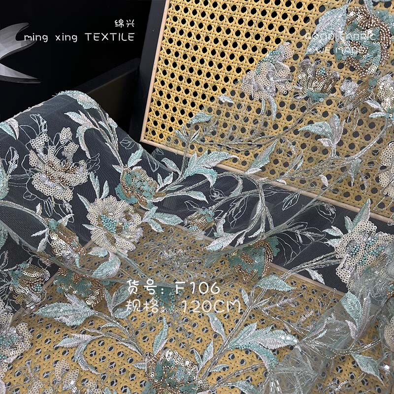 New Chinoiserie Mesh Bead Tube Cut Out Soft and Delicate Autumn and Winter Women's Dress Clothing Velvet Fabric F106