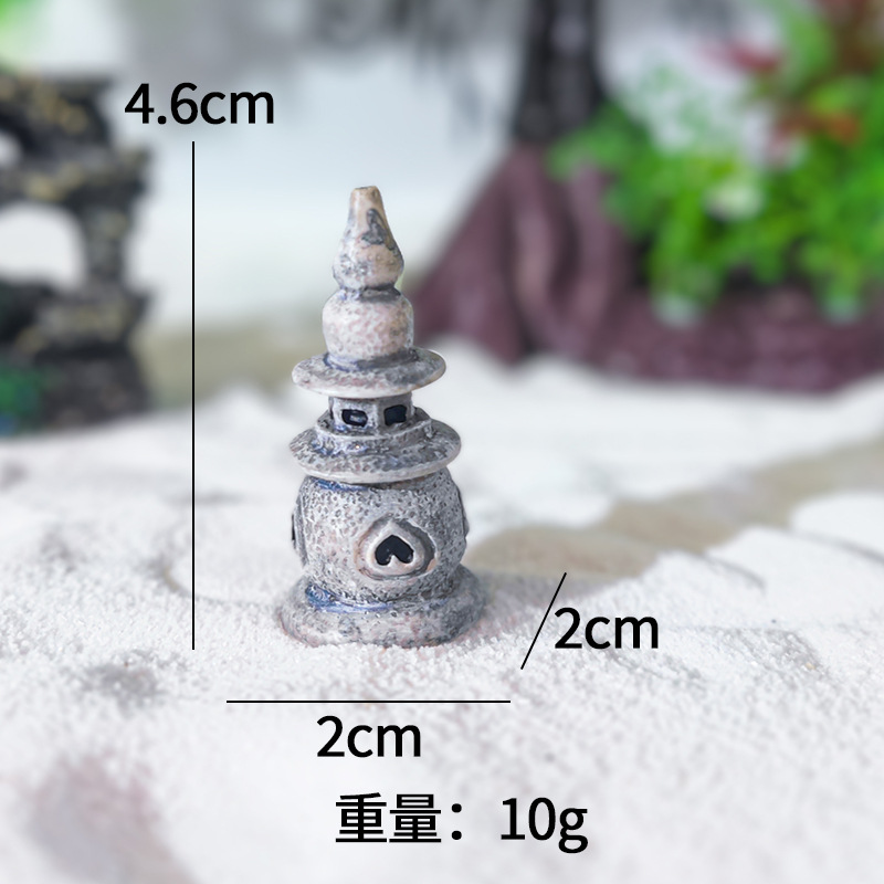 Adornos antiguos, pecera, paisaje, micro paisaje, rocalla Zen, tres piscinas, luna impresa, torre pequeña, linterna de palacio, torre de piedra de resina de venta caliente