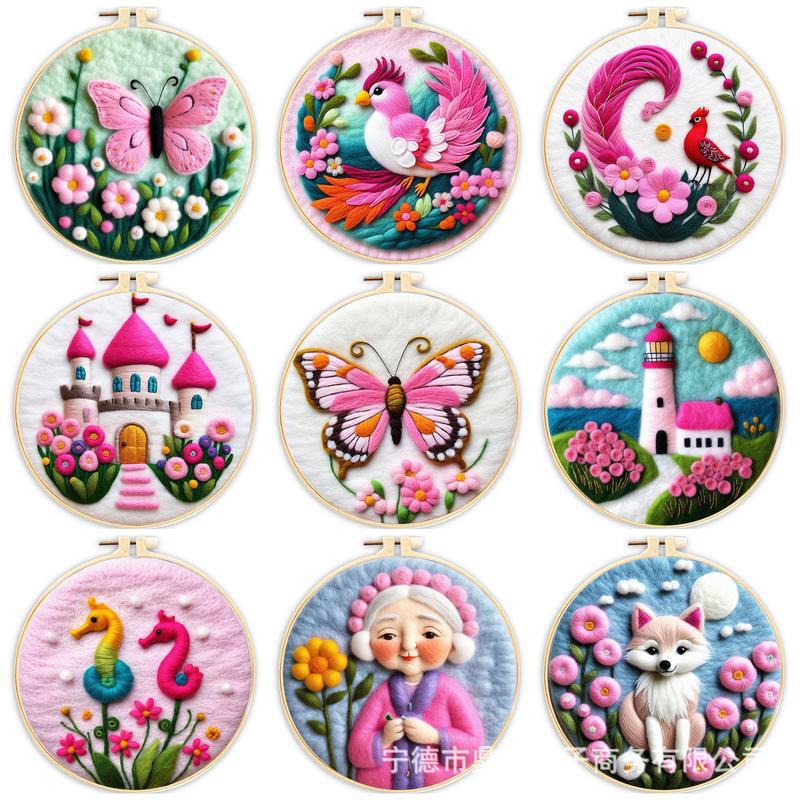 Gatyztory Needle Felting Starter Wool Felt Painting with Embroidery Frame Needle Felting Supplies for Beginners Home