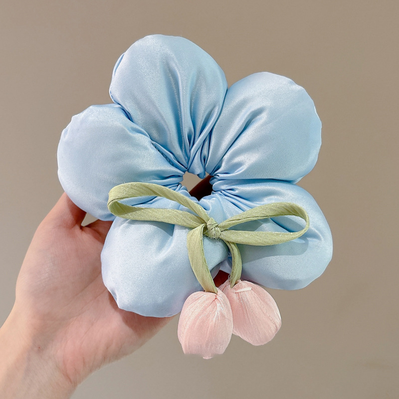 Flor Tulip Coron Hairy Circle para el cabello Ambiente dulce para niños Cabeza tridimensional Flor con bola Cabeza Cuerda para el cabello Tocado Mori