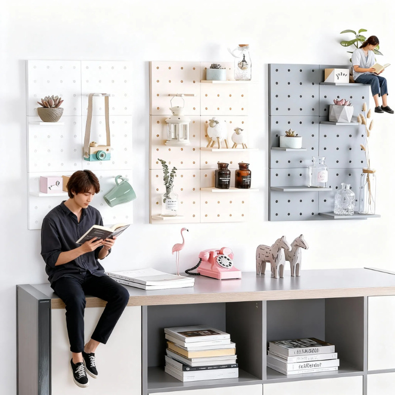 Home Dormitory Punch-Free Wall Storage Rack Living Room Bedroom Nordic Simple Wall-Mounted Plastic Hole Board Storage Rack