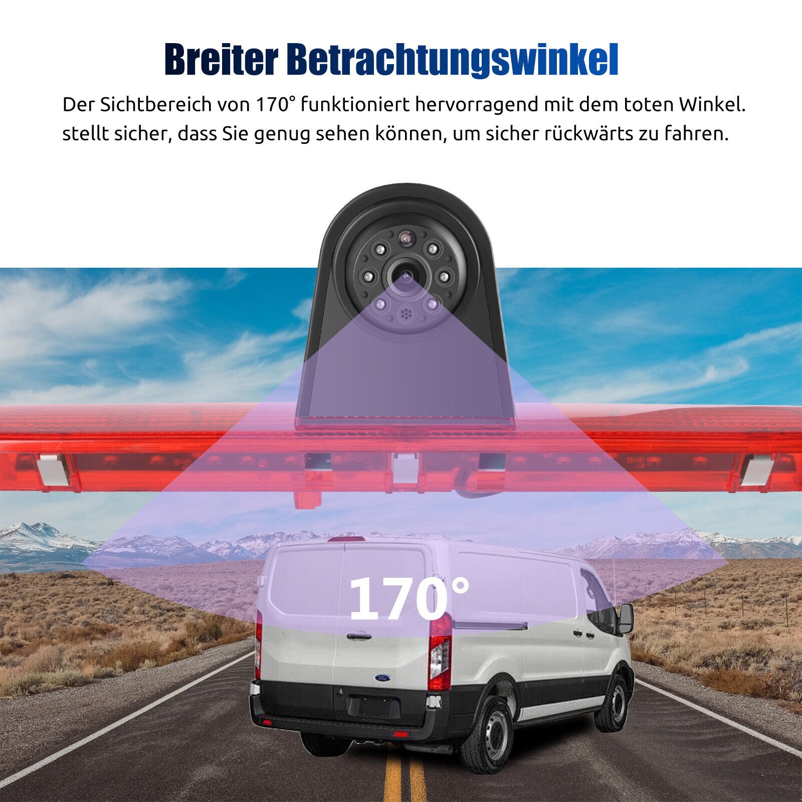 Suitable for Ford Transit Rv High-Mounted Brake Light Vehicle-Mounted Waterproof Wide-Angle Night Vision High-Definition Reversing Image Camera