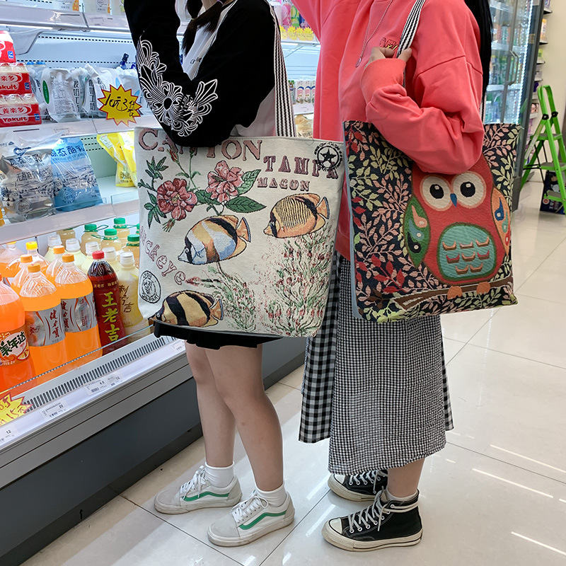 详情_韩版ins学生帆布袋女文艺百搭单肩包小清新亚麻面料短途