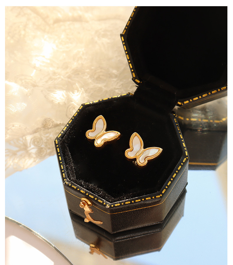 fashion simple butterfly inlaid shell titanium steel necklace earrings
