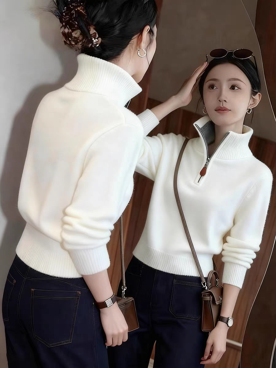 Áo len cổ lọ nữ dệt kim phối basic phong cách lười biếng — đen