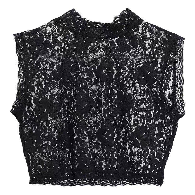 Women's half turtleneck sleeveless lace vest summer sexy undershirt tight women's stand collar mesh top