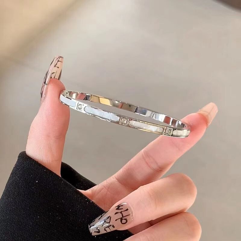 Light Luxury Bamboo Joint Mother-Of-Pearl Bracelet, Gold-Plated Titanium Steel Stainless Steel Rose Gold Inlaid Diamond Shell Bracelet, Fine Bamboo Joint Bracelet