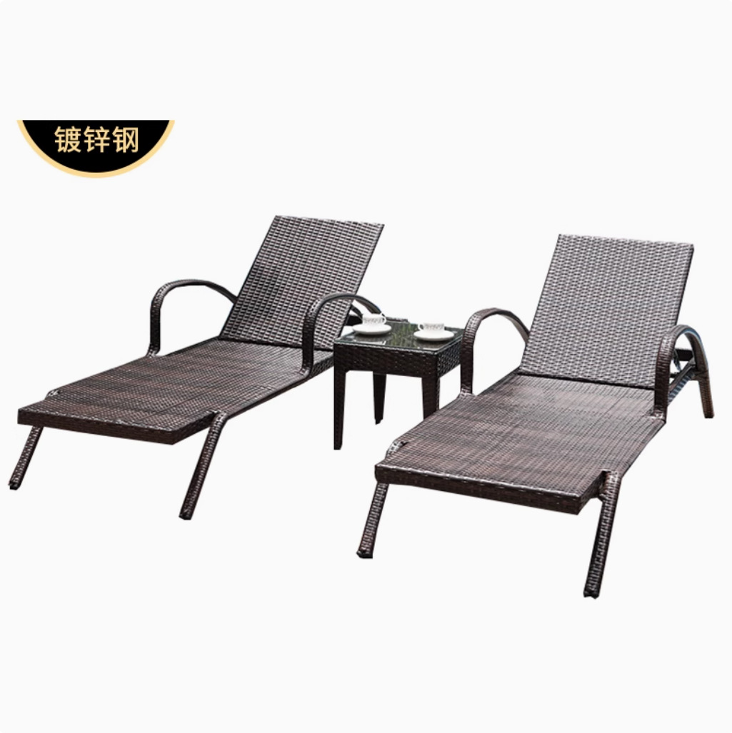 Cama de playa al aire libre sillón de playa piscina sillón de seda muebles balcón mesas de ocio sillas de caña siesta silla imitación de caña
