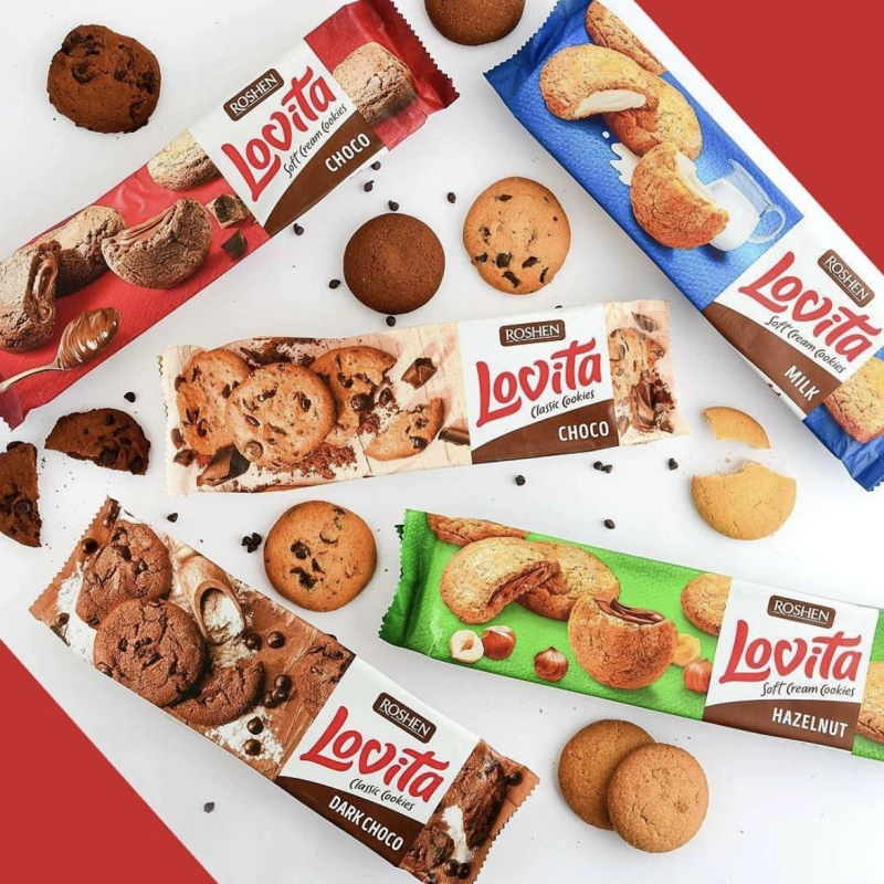 ROSHEN RushengLOVITA Печенье 150 г в коробке с арахисом и орехом фундуком сэндвич импортированные закуски