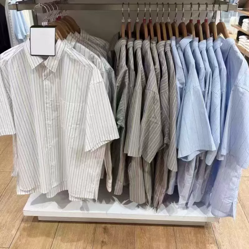 Мужская/женская свободная полосатая рубашка с коротким рукавом, повседневная рубашка, самый простой вариант для сочетания, топ E477648/477643/476246