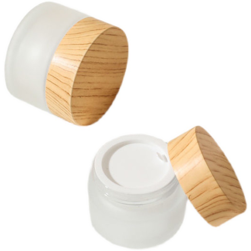 Cubierta de grano de madera caja de crema de vidrio botella de crema esmerilado crema de ojos botella vacía botella de vidrio cosméticos de viaje sub-botella muestra