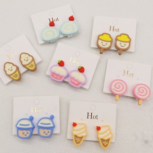 New cartoon cute lollipop fake earrings girls' ice cream cake anti-pain ear clip girls' milk tea earrings